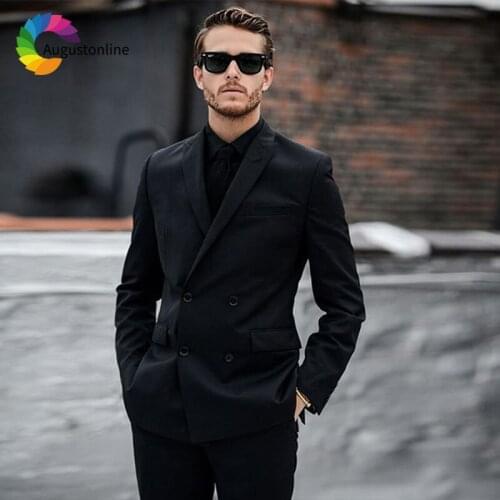Men Suits For Wedding Black Double Breasted Bridegroom Groom Casual Custom Slim Fit Prom Tuxedo Best Man Blazer Costume 2 Pieces