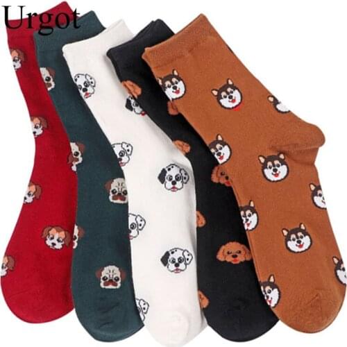 Urgot 5 Pairs Womens Socks Spring Autumn Cartoon Cute Animal Female Cat Dog Women Casual Soft Funny Breathable Cotton Socks Sox