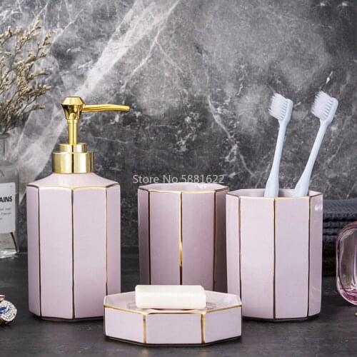New European-style Luxury Pink Bathroom Four-piece Set Ceramic Bathroom Wash Set Couple Cup Bathroom Four-piece Wedding Gift