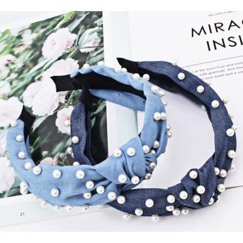 Pearl Headbands For Women Ladies Solid Bow Knot Beading Hairband Sweet Elastic Women Hair Head Hoop Girls Hair Headband