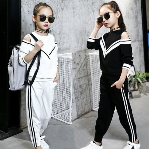 2020 Autumn Teenager Girls Clothes Set Long Sleeve striped t shirt + Pants Casual Child tracksuit 4 5 6 7 8 9 10 11 12 Years