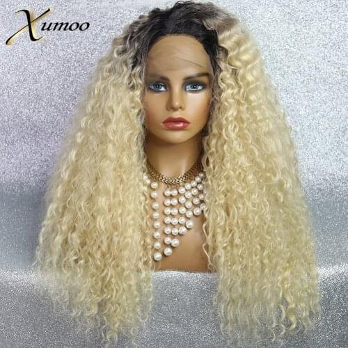 XUMOO Ombre Blonde Synthetic Lace Front Wig Heat Resistant Kinky Curly Synthetic Wig Glueless Cosplay Wigs For Black Women