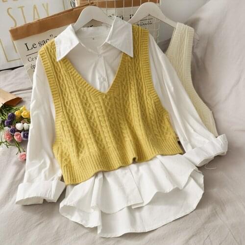 Pearl Diary Knitting Sweater Vest Spring Autumn V Neck Braided Pattern Sleeveless Solid Warm Cropped Vest For Women Casual Vest