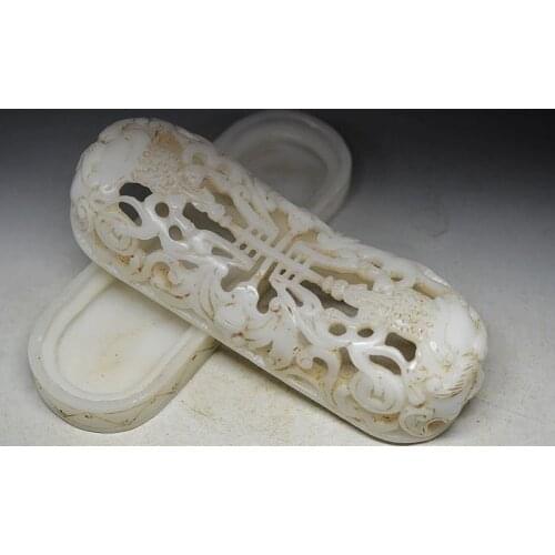 9.37 inch/Hetian jade carved hollow out bats pillow in ancient China