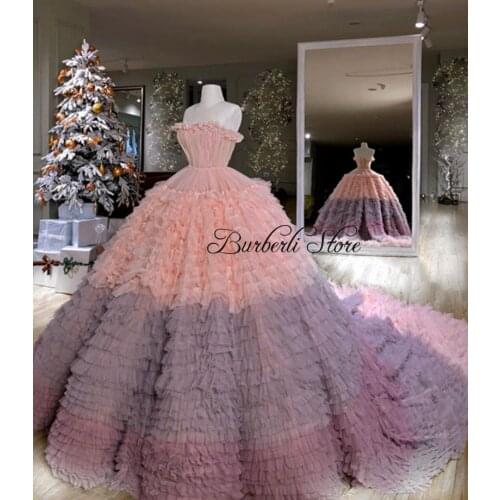 Luxury Colorful Tulle Dubai Bridal Ball Gowns Very Fluffy Tiered Ruffles Women Dress to Wedding Party Straplesss Mix Color Casam