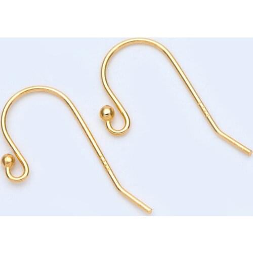 Gold plated Sterling Silver Earring Hooks, 925 Silver Earwires with Ball End 20x10mm, 10pcs=5 Pairs (S016-6)