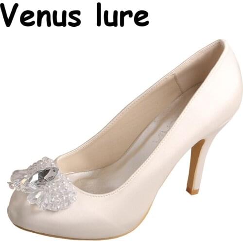 Wedopus High Heels Bride Shoes for Wedding Bead Brooches Round Toe