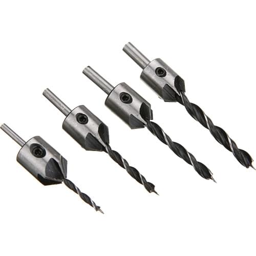 High Quality 4pcs/set 3-6mm HSS 5 Flute Countersink Drill Bit Set Screw Chamfer Reamer Woodworking Power Tools