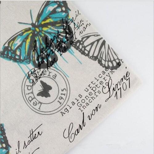 100*150cm width printed butterfly cotton linen blend fabric DIY retro upholstery sewing linen fabric by meter