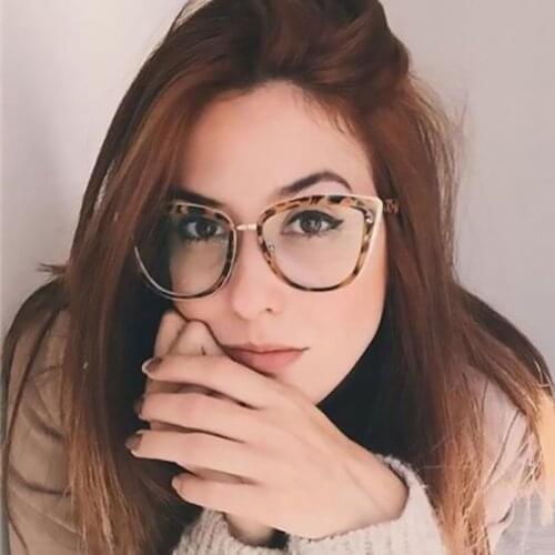 Vintage Leopard Spectacle Frame Women‘s Transparent Cat Eye Glasses Clear Lens Myopia Nerd Gold Rimmed Glasses Luxury Eyewear