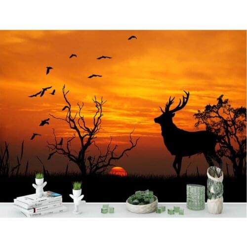 WDBH Custom photo 3d wallpaper Beautiful sunset deer flying bird grassland living room 3d wall murals wallpaper for walls 3 d