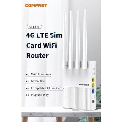 COMFAST E3 4G LTE WiFi Router 2.4GHz 4 Antennas WAN/LAN Wireless Coverage Network Extender High Speed 4G SIM Card