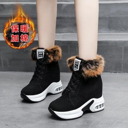 Womens suede non-slip womens boots plus cotton to keep warm, casual high-heeled thick-soled womens winter womens boots