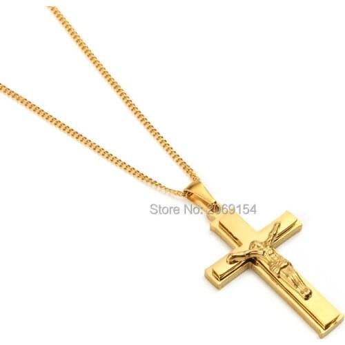 Gold Cross Bracelet For Men Fashion Stainless Steel Charm Pendant Jesus Jewelry Classic Choker Necklace Titanium Steel