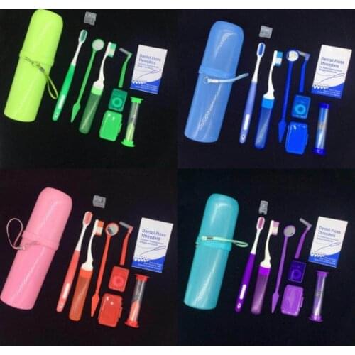 1Set Oral Care Cleaning Dental Teeth Orthodontic Kits Whitening Suit Interdental Brush Mirror Portable