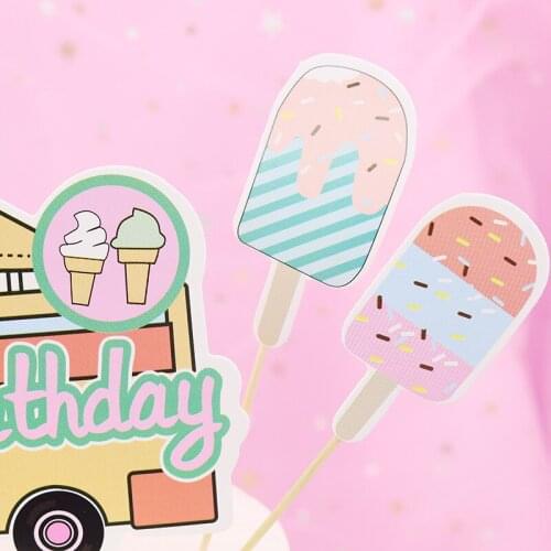 1 set Baking Ice Cream Bus Flag Summer Style Birthday Cake Decoration Birthday Party Dessert Table Summer Decoratinon