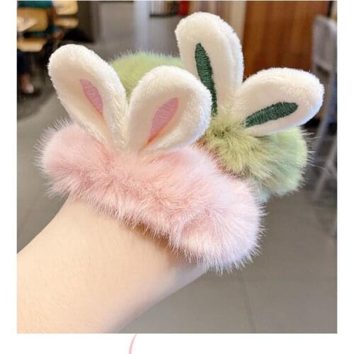 Spring, autumn winter new Hair Pin Bunny Ear Hair Tie Rubber band wristband Cute plush hair rope for girls