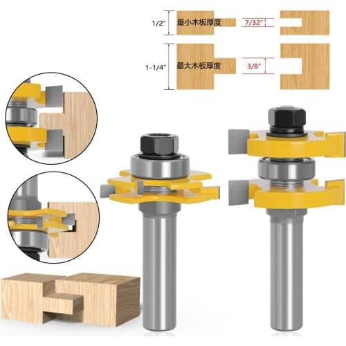2PCS 12mm or 12.7mm Shank Milling cutter 3 Teeth Adjustable Tenon Cutter Cemented Carbide Woodworking Bits