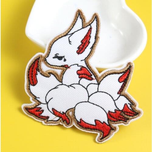 2PC Cute Nine Tail Fox Elf Embroidery Iron on Patch Clothes Applique DIY Children Clothes Bag Sewing Accessory Shakers for Bows