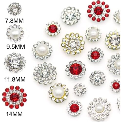 20Pcs Rhinestones Pearl/Red/Crystal Strass Flower Flatback Rhinestone Sewing Crystal With Gold/Sliver Base DIY Clothes Shoes