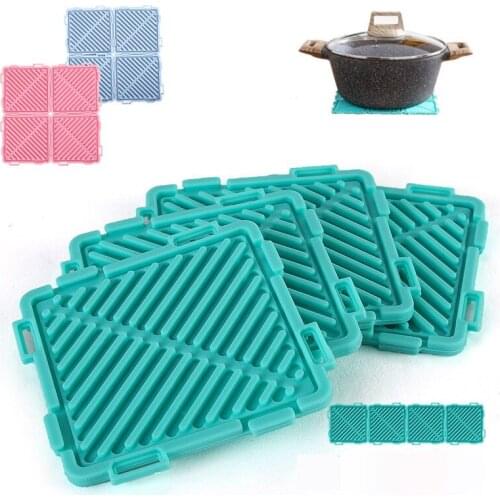 4pcs/set Multifunctional Combinable Heat Insulation Pad Silicone Meal Tea Coaster Non-Slip proof placemat