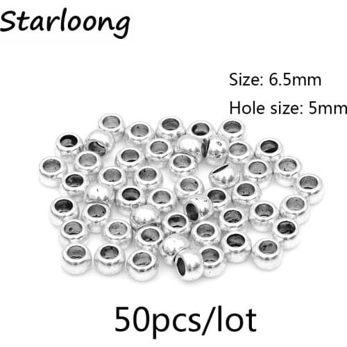 50pcs/lot zinc alloy antique vintage silver plated round big hole spacer charm beads DIY jewelry making for necklace bracelet