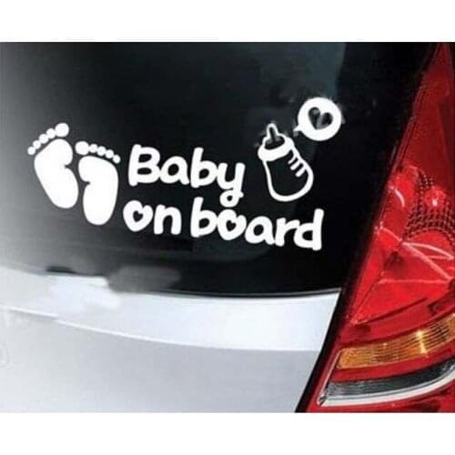 50 pieces /lot) Wholesale Baby on Board footprint feeding-bottle Sticker Decal Motorcycle Safety Sign Stickers for Cars