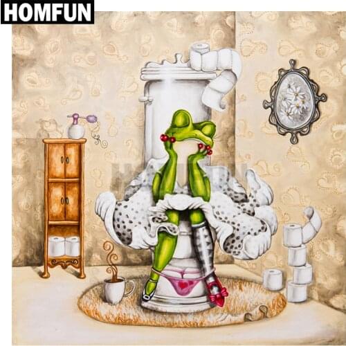 HOMFUN Full Square/Round Drill 5D DIY Diamond Painting "frog on Toilet" 3D Embroidery Cross Stitch 5D Home Decor A00368