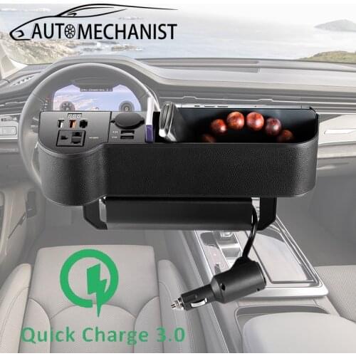 12V/24V to 220V Car Charger QC3.0 Fast Charge For Car Cigarette Lighter Socket 4USB Auto Charging Accessories With Organizers