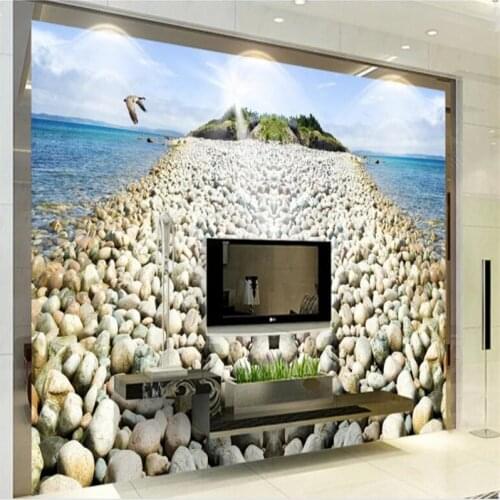 Beibehang Customized non-woven waterproof wallpaper 3D stereo space from the beach stone TV wall decoration