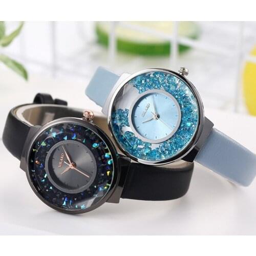 YOLAKO Brand Women Leather Moving Diamond Watch Luxury Ladies Quartz Rhinestone Watches Clock Reloj Mujer Relogio Feminino