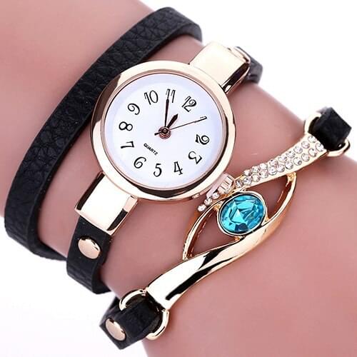 Reloj mujer Lady Blue Eye Multilayer Faux Leather Charm Bracelet Quartz Wrist Watch relogio feminino Ladies Dress Watches Gift L