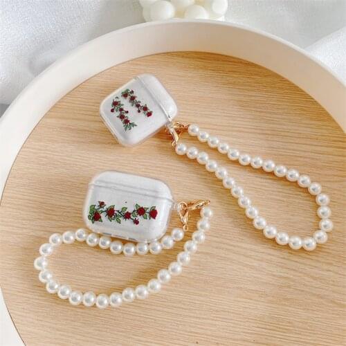 Cute Flower Glitter Headset Cover For Airpods 1 2 Case TPU Headphone Earphone Case For Airpods Pro With Pearl Bracelet