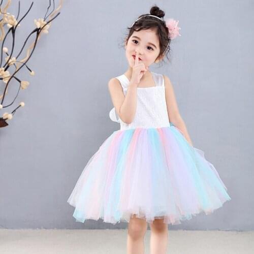 Kids dresses for girls Lace Rainbow Princess dress Toddler girl Tutu party dresses 2020 Summer onepiece Vestidos Girls clothes