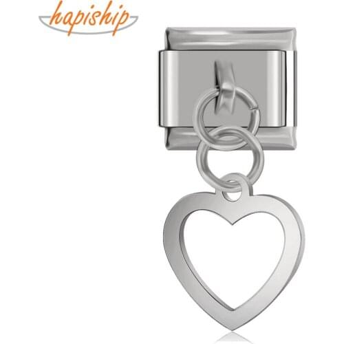 Hapiship 2019 Original Daisy Cutting Polishing Hollow Heart Italian Charm Fit 9mm Bracelet Stainless Steel Jewelry Making DJ137
