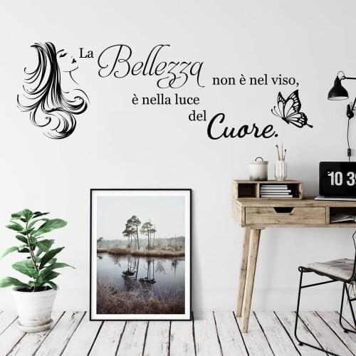 Italian Beauty Is Not In The Face Heart Wall Decal Girl Room Inspirational Quote Nail Makeup Salon Wall Sticker Vinyl Decor