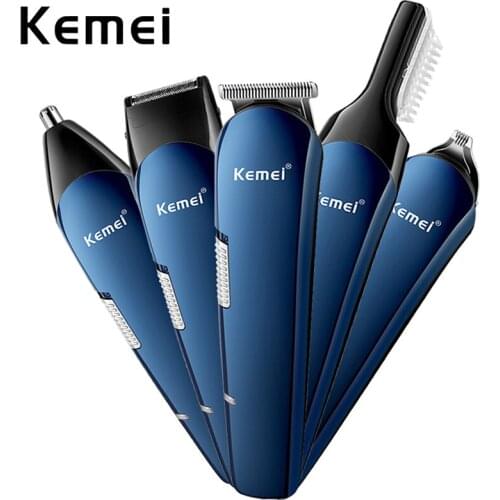Kemei 5 in 1 Hair Clipper Trimmer Titanium Hair Cutter Electric Shaver Beard Rechargeable Shaving Machine Ear Nose Hair Trimmer