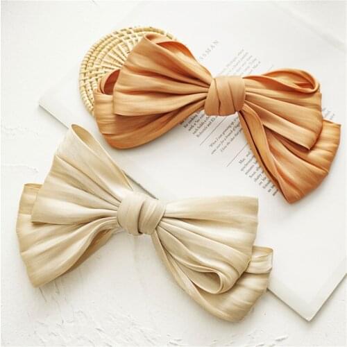 Korean New Candy Color Folds Large Bowknot Spring Clip For Women Sweet Knotted Double Bow Hairpin Elastic Fashion Hair Clip