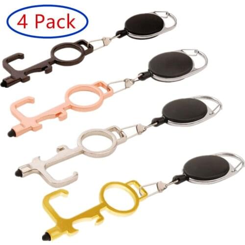 4 Pack No Touch Brass Door Opener Portable Elevator Handle Key Copper Metal Keychain With Phone Touch Screens Contactless Tool