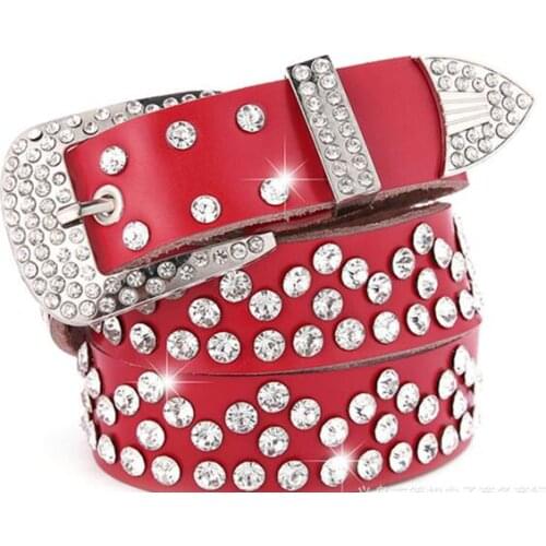 2021 HOT Fashion Alloy Women cowhide Belt Chain luxury for BRAND New style Pin Buckle joker Diamond inlaid