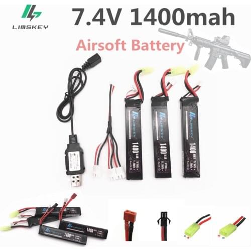 Limskey RC Lipo Battery 3pcs 7.4V 1400mAh with 7.4V Charger 25C Mini Airsoft Guns Battery RC Model Lipo Battery T/SM/Tamiya/XT60