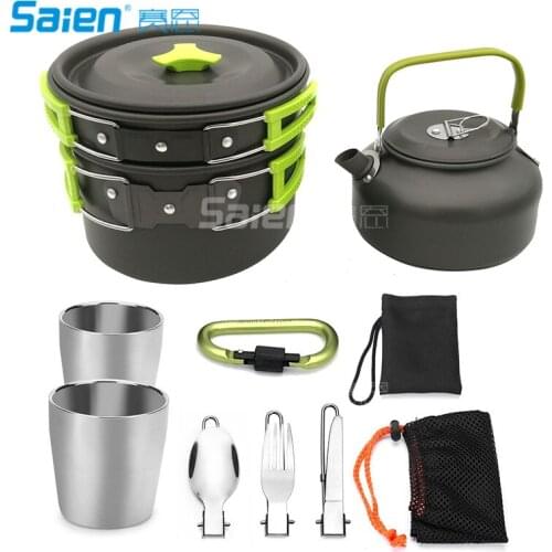 Camping Cookware Kit Camping Pans Portable Cook Set for with Teapot Pot Set Carabiner Camping Cookware Stove with Tea Coffee Cup