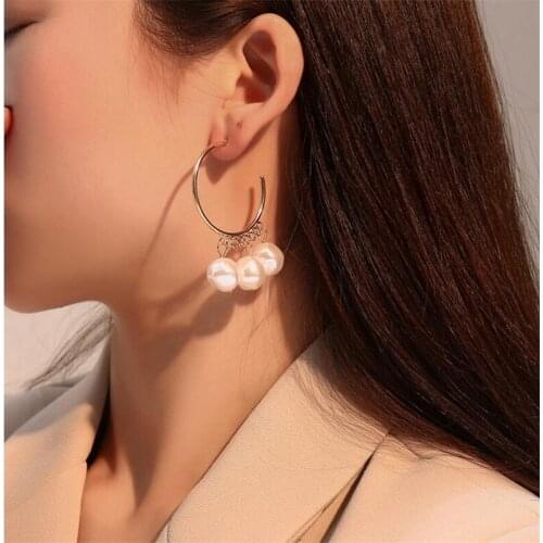 Round heart shape pearl beads charms hollow round loop dangle earrings button stud earring set women daily jewelry wedding gift