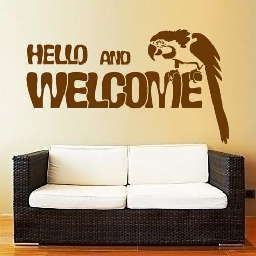 Bird Parrot Hello And Welcome Wall Stickers Home Decor Living Room Vinyl Wall Decal Home Door Intererting Home Decoration W230