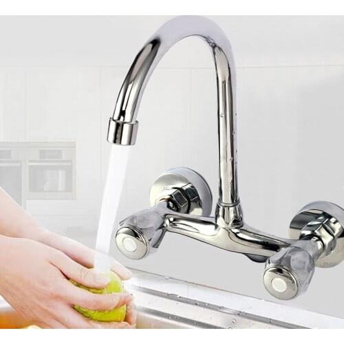 Wall Mounted Kitchen Faucet Double Handle Sink Basin Tap Cold hot Water Mixer Tap Dual Hole Bathroom Sink Wash Basin Water Tap