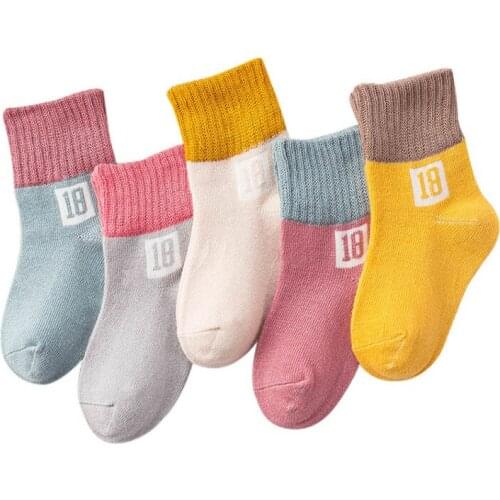 Baby Floor Socks Digital Pattern Candy Color Breathable Mix Color Spring Summer Children Gifts 5Pairs Mid Tube Socks Cotton