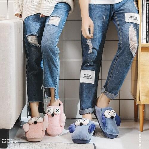 2021 new cotton warm slippers womens winter indoor thick bottom Korean lovely couple home bag and plush slippers