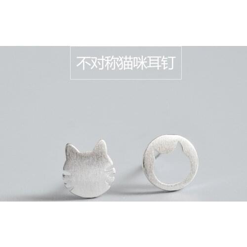 NEW !Real 925 Sterling Silver Jewelry For Women Cute Animal Cat Face Hollow Earring Stud Small Stud Earring For Girls Wholesale