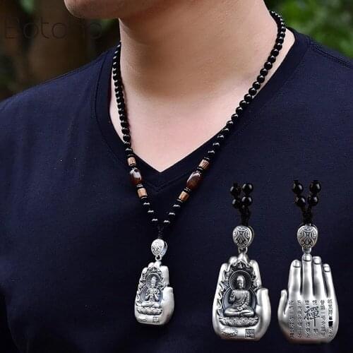 S999 sterling silver necklace natal Buddha pendant amulets 12 zodiac eight patron saints pure silver heart sutra necklace