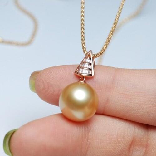 Sinya Real diamonds 18K Au750 gold pendant necklace with 12-13mm southsea golden pearl fine jewelry for women ladies high luster